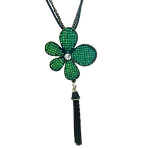 Corded Necklace Green Floral Pendant Tassel 24